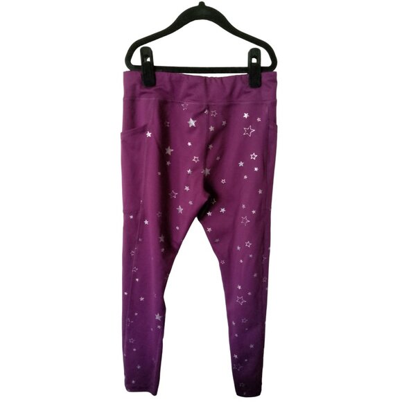 Athletic Works Large (10-12) Leggings Kids Maroon With Silver Stars Print - Picture 5 of 8
